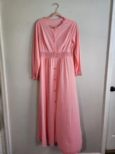 Vintage Shadowline Nachthemd Morgenmantel Medium Dressing Spitzenbesatz Langarm Rosa - Bild 1 von 10