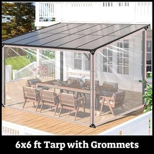 clear tarp with grommets transparent heavy duty waterproof patio enclosure 6x6ft - Picture 1 of 8