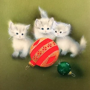 A highly accurate hand-drawn picture of three cats and a Christmas ornament. - Picture 1 of 12