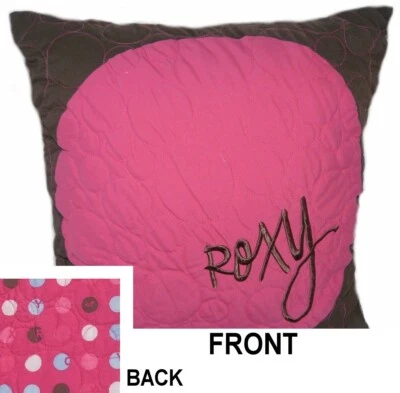 Roxy AUDREY Pillow Vtg 2005 Quilted Embr. Microfiber Hot Pink Brown Dots Flirt - Image 1 of 3