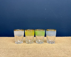 4 SET VINTAGE FRENCH SHOT GLASSES - MULTICOLOUR FROSTING - BAR MAN CAVE - Picture 1 of 6