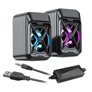 P12C PC Stereo Lautsprecher mit Bunter LED Beleuchtung 6W USB-Stromversorgung - Bild 1 von 10