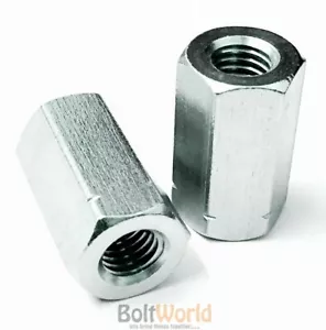 M16 / 16mm THREADED ROD BAR STUD HEXAGON HEX CONNECTOR NUT ZINC LONG NUTS BZP - Picture 1 of 2