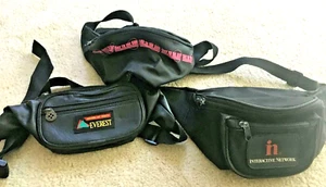 3 Vintage black adult fanny pack waist bag travel belt Interactive network - Picture 1 of 4