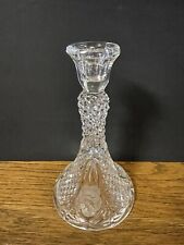 Cut and Etched Glass Single Candle Stick Holder Roses Clear 8.5” Tall Elegant