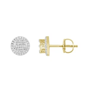0.33cttw Diamond Round / Baguette Stud Earrings 10k Yellow Gold Screw back - Picture 1 of 1