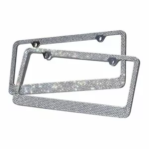 Glitter Rhinestone License Plate Frame Cover - 2 Pack of Bling Metal License Pla - Picture 1 of 2