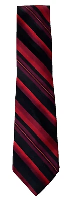 Covington Mens Necktie Black Dark Burgundy Red Striped 100% Silk EX - Image 1 of 3