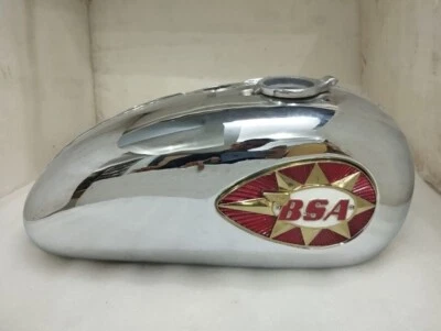 BSA A65 2 Gallon Chrome Steel Fuel Petrol Gas Tank + Cap + Taps & Badge |Fit For - Image 1 of 4