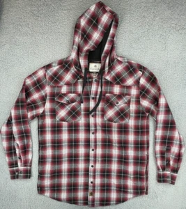 Legendary Whitetails Hooded Flannel Shirt Mens L Red Plaid Snap Button - Picture 1 of 20