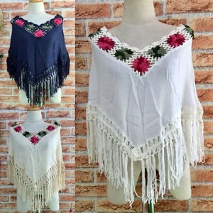 Women Casual Crochet Floral Tassel Shawl Cover Crop Top Hollow Cotton S M L XL - Picture 1 of 8