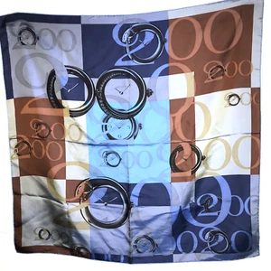 Vintage Cartier Silk Scarf Blue Clock 2000 Y2K Square 34 x 34 Inches - Picture 1 of 4