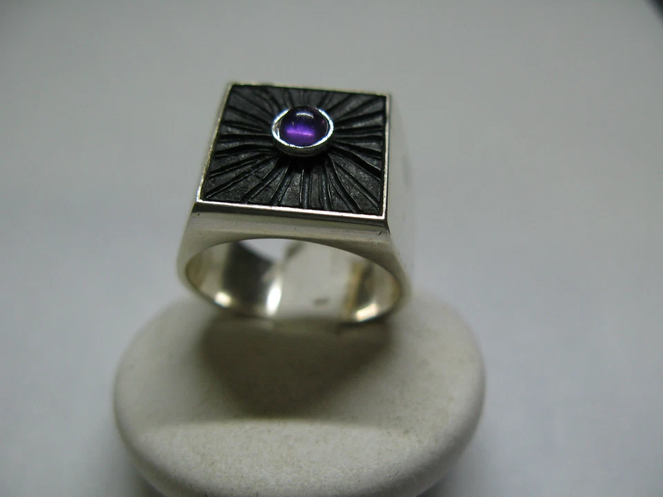 FASCIA ARGENTO 925 BRUNITO BIANCO LAVORAZIONE ARTIGIANA CON AMETISTA  - Immagine 1 di 1