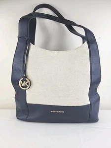 Michael Kors Marlon Large Canvas Blue Leather admiral Shoulder handbag Tote bag - Picture 1 of 23