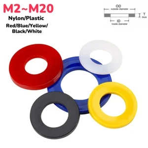 Coloured Nylon Washers Form A Flat Plastic Washer M2M2.5M3M4M5M6M8M10M12M14~M20 - Picture 1 of 14
