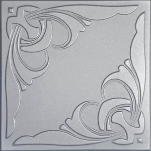 Piastrelle per Soffitto, Incolla 20" x 20", Decorative, Polistirolo, MONACO ARGENTO Metallizzato - Foto 1 di 2