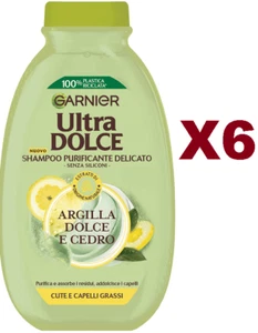 6 PZ GARNIER ULTRA DOLCE SHAMPOO ARGILLA DOLCE E CEDRO 250ML PURIFICANTE - Foto 1 di 2
