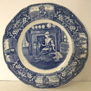 Vintage Crown Ducal England Colonial Times 6" Plate Spinning Wheel Blue & White - Picture 1 of 5