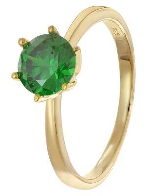 TRENDOR Schmuck Damenring 925 Silber Vergoldet Mit Synthetischem Smaragd 68928 - Bild 1 von 4