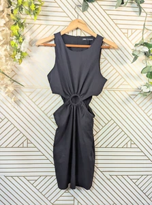 Zara Women's Black Linen Blend Mini Dress With Cut Out Detail Size Medium - Picture 1 of 6