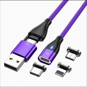 6-in-1 Magnetic Fast Charging Cable PD 60W 3A Nylon USB Type-C Micro Charger - Picture 1 of 8