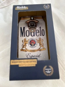 MODELO Bier Flaschenöffner/Kappenfänger Wandhalterung Unikat Holz schwarz Bar Deko - Bild 1 von 4