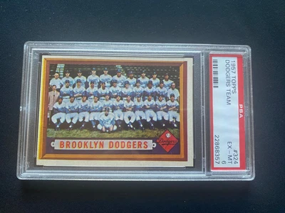 1957 TOPPS BASEBALL #324 - BROOKLYN DODGERS TEAM CARD - PSA 6 EX-MT - Image 1 of 2