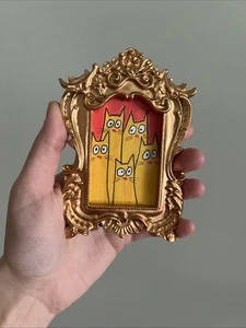 Skurrile Katzen niedlich, Original, Miniaturgemälde, klein, mini, gerahmt - Bild 1 von 7