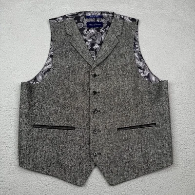 Alan Flusser Vest Mens XL Gray Tweed Wool Blend Paisley Lining Dress Waistcoat - Image 1 of 4