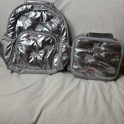 Pottery Barn Mackenzie Puffer 金属银色彩虹 SM 背包和午餐盒 — 第 1/4 张图片