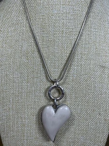 Long Brushed Silver Tone Large Grey Puff Heart Pendant Necklace 408 - Picture 1 of 12