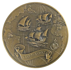 Calendario Medalla 1992 Franklin Mint 500 Aniversario Descubrimiento Bronce 76 mm - Imagen 1 de 2
