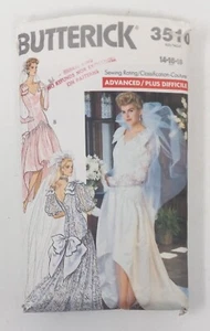Butterick 1988 Sew Pattern #3510 Wedding Bridal Dress Size 16 Bust 38 Hip 40 VTG - Picture 1 of 2