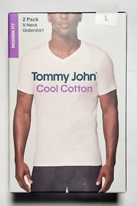 Tommy John Cool Cotton V-Neck Undershirt Modern Fit Large - White - 2-Pack - Picture 1 of 2