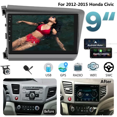 8-Core Car Stereo Radio For 2012-2015 Honda Civic Android 13.0 Apple Carplay GPS - Image 1 of 4