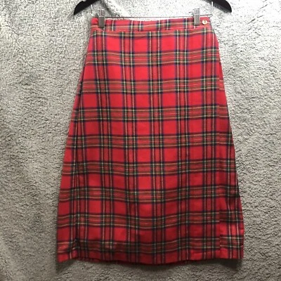 "Falda MIDI vintage años 60 70 retro mod a cuadros línea A roja negra cintura 27""" Foto 1 de 4