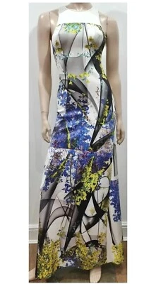 Maxi Vestido CLOVER CANYON Neopreno Buceo Blanco Negro Azul Lima Geo Estampado Línea A M Foto 1 de 4