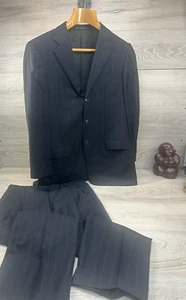 Ermenegildo Zegna - "Trofeo" Mens Black Stunning Pinstripe 2 Piece Suit 42R* - Picture 1 of 11