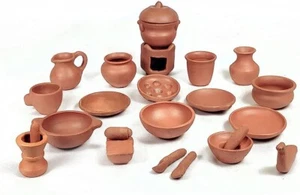 Handmade Plain Terracotta Clay Miniature Kitchen Set For Home Decor & kids Play - Picture 1 of 4