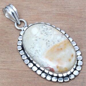 925 Silver Fossil Coral Gemstone Handmade Mother's Day Jewelry Pendants 2.25"