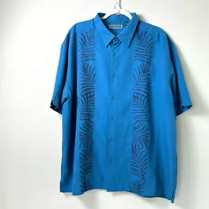 Cubavera Button Up Shirt Mens XXL Blue Embroidered Short Sleeve Bowling - Picture 1 of 11