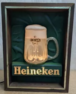 VINTAGE HEINEKEN ILLUMINATO BIRRA BUBBLER INSEGNA MOVIMENTO BUBBLING BAR TAZZA - Foto 1 di 8