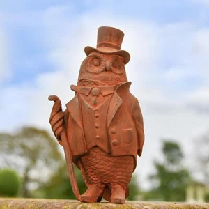 Deluxe Rustic Cast Iron Aristocrat Owl Sculpture Outdoor Garden Ornament - Picture 1 of 6