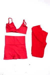 Adam Selman Womens Active Ankle Leggings Shorts Sports Bra Set Red Size M Lot 2 - Picture 1 of 2