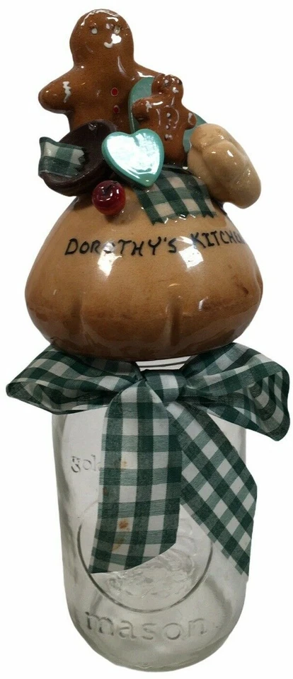 Tarro de pan de jengibre de cocina Dorothy cinta de hombre decoración de albañil panadero tapa de cerámica topper Foto 1 de 4