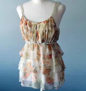 Top da donna Rangoon Anthropologie taglia S 100% seta floreale cinturino arricciacapelli Y2K - Foto 1 di 23