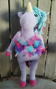 Knit Сrochet Plush Tutu Unicorn Nursery Pillow Lovey Doll Baby Purple Handmade - Picture 1 of 6