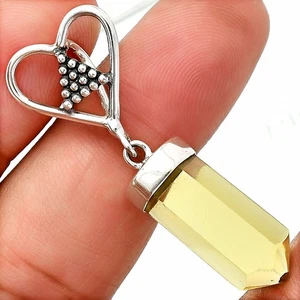 Heart Point - Natural Lemon Quartz 925 Sterling Silver Pendant Jewelry P-1721 - Picture 1 of 5