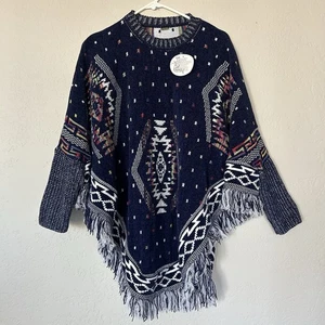 Poncho Mantón Serape con Flecos Boho Colorido Estampado Mexicano Vaquera Occidental Multi - Imagen 1 de 10