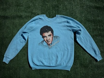 Suéter Cuello Redondo Azul Claro Inolvidable Elvis Presley Vintage Años 80 1987 Talla L Foto 1 de 4